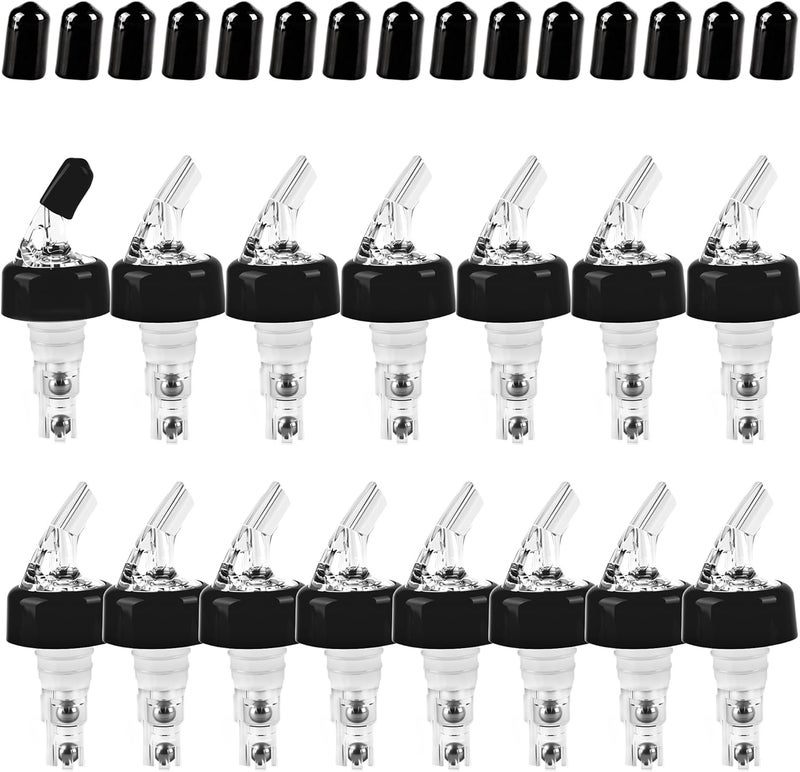 Swakuta 15 Pack Automatic Measured Liquor Bottle Pourers 1oz/30ml Quick Shot Spirit Dispenser with Dust Caps Wine Pourer Spouts for Alcohol Wine Cocktail Home Bar Bartending Tools (Clear) - Image 1